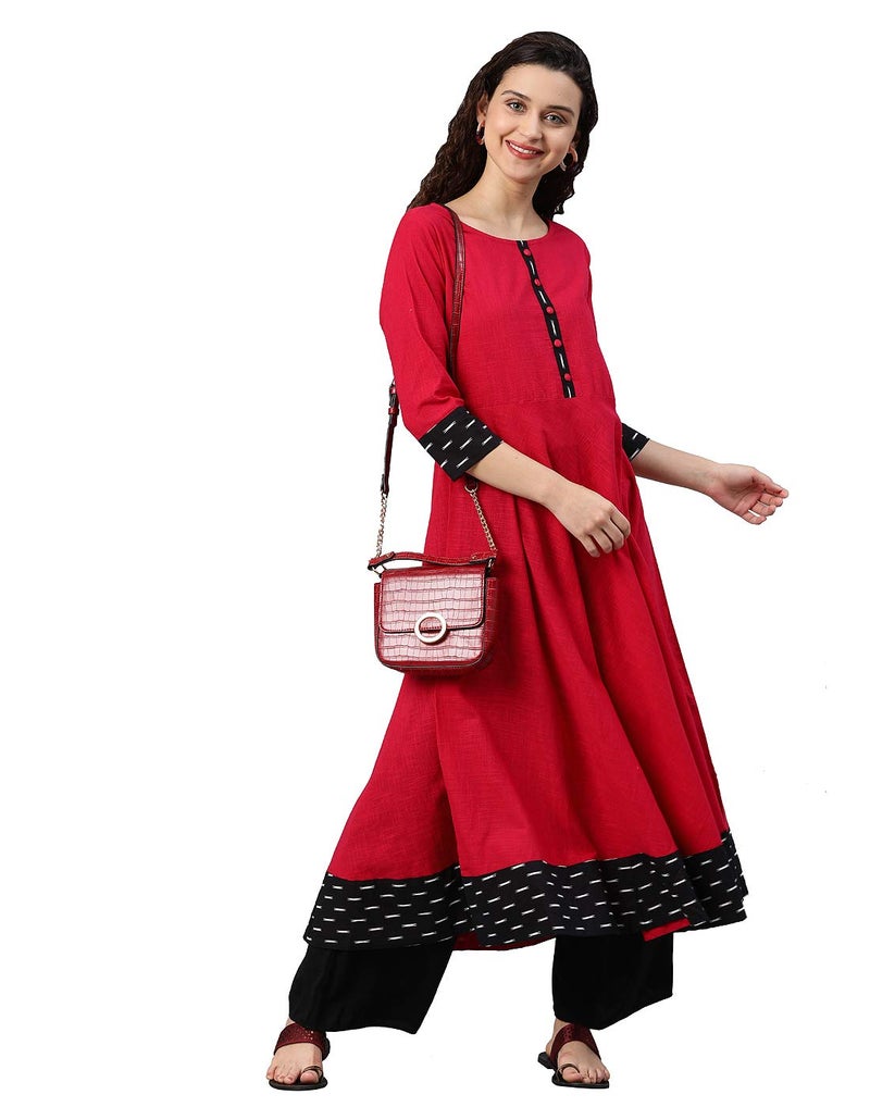 Yash Gallery Women's Cotton Slub & Cambric Cotton Solid Anarkali Kurtis (Pink) - Image 5